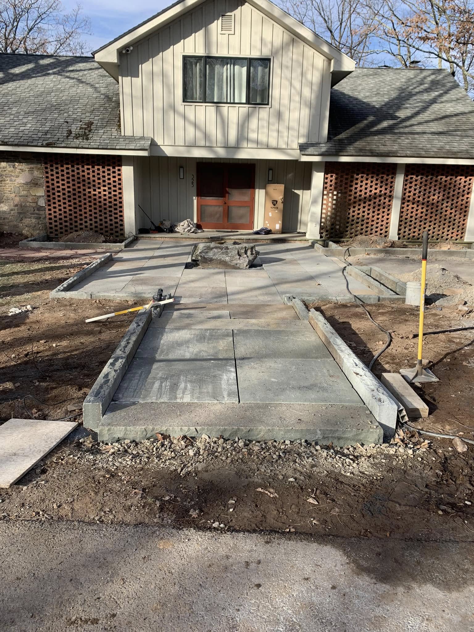Completed bluestone walkway and planters